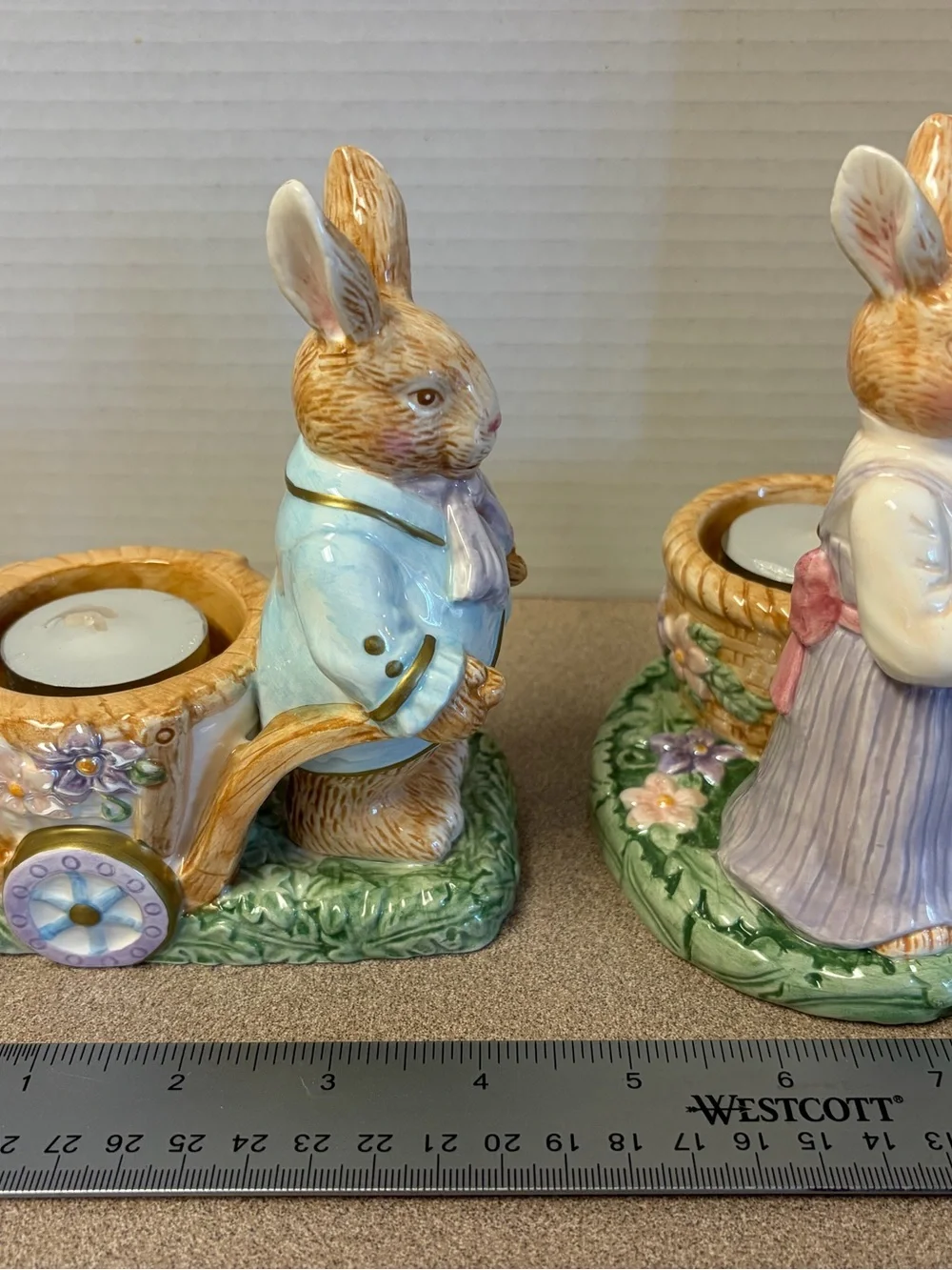 vintage Avon Springtime Collection Mr. & Mrs. Bunny Tealight Holder Figurines